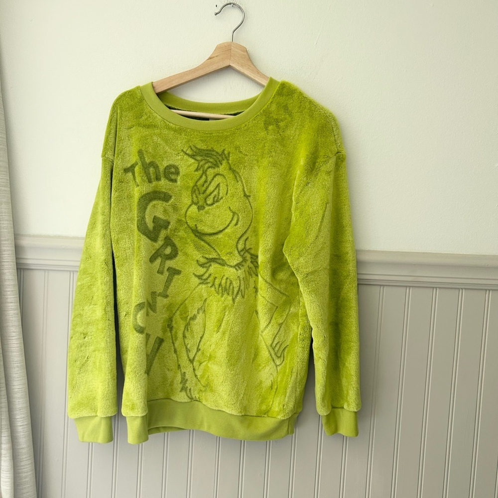 Dr. Seuss The Grinch Fuzzy Green Graphic Sweatshirt Size Medium